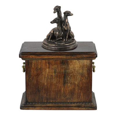 Solid Wood Casket Staffordshire  Whippets Memorial Urn for Dog's ashes,with Dog statue (60) - unique.urns_caskets