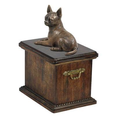 Solid Wood Casket Chihuahua Memorial Urn for Dog's ashes,with Dog statue.(57) - unique.urns_caskets