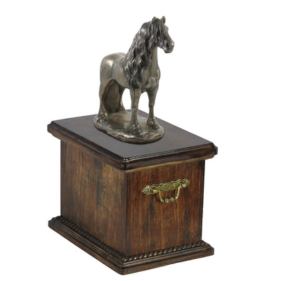 Beautiful solid wood casket with Bronze Statue - Friesian stallion Horse cremation casket for Horse ashes (7) - unique.urns_caskets