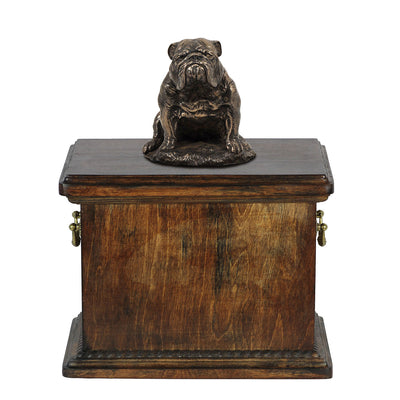 Solid Wood Casket Bulldog Sitting Urn for Dog's ashes,with Dog statue.(20) - unique.urns_caskets