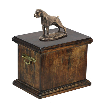 Solid Wood Casket Boxer Uncropped  Urn for Dog's ashes,with Dog statue. (12) - unique.urns_caskets