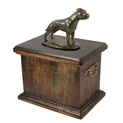 Solid Wood Casket  English Staffordshire Bull Terrier Urn for Dog's ashes,with Dog statue.(27) - unique.urns_caskets