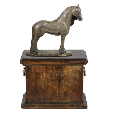 Beautiful solid wood casket with Bronze Statue - Fresian Horse Mare cremation casket for Horse ashes (11) - unique.urns_caskets