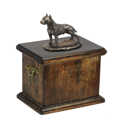 Solid Wood Casket  American Staffordshire Terrier cropped  Memorial Urn for Dog's ashes,with Dog statue.(2) - unique.urns_caskets