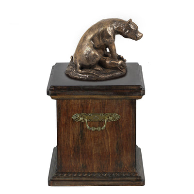 Solid Wood Casket Staffordshire Bull Terrier mom Memorial Urn for Dog's ashes,with Dog statue.(58) - unique.urns_caskets