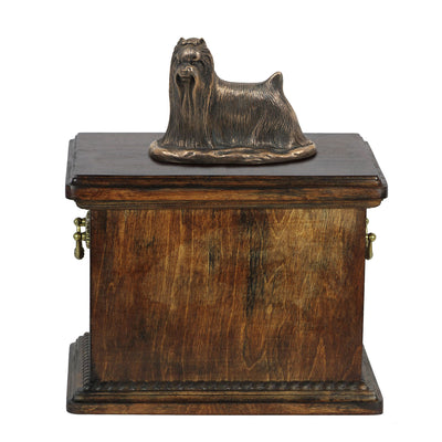 Solid Wood Casket Yorkshire Terrier Memorial Urn for Dog's ashes,with Dog statue.(54) - unique.urns_caskets