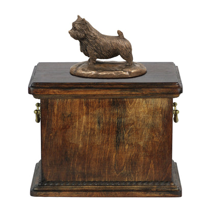 Solid Wood Casket  Norwich Terrier Memorial Urn for Dog's ashes,with Dog statue.(40) - unique.urns_caskets