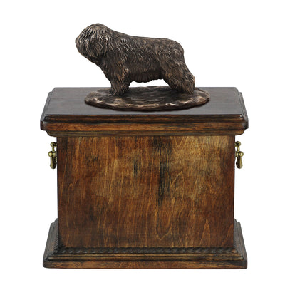 Solid Wood Casket  Polish Lowland Sheepdog Memorial Urn for Dog's ashes,with Dog statue.(42) - unique.urns_caskets