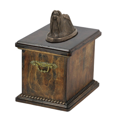 Solid Wood Casket Maltanese Dog Urn for Dog's ashes with Dog statue (37) - unique.urns_caskets