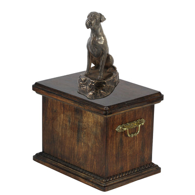 Solid Wood Casket Boxer sitting Memorial Urn for Dog's ashes,with Dog statue (61) - unique.urns_caskets