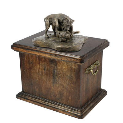 Solid Wood Casket Fighting Pitbull Memorial Urn for Dog's ashes,with Dog statue (65) - unique.urns_caskets