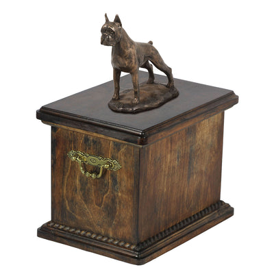 Solid Wood Casket Boxer Cropet Urn for Dog's ashes with Dog statue (9) - unique.urns_caskets