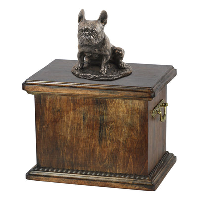 Solid Wood Casket  French Bulldog Sitting Urn for Dog's ashes,with Dog statue.(31) - unique.urns_caskets
