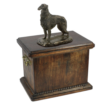 Solid Wood Casket Borzoi Memorial Urn for Dog's ashes,with Dog statue (62) - unique.urns_caskets