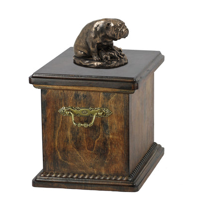 Solid Wood Casket Bulldog Mom Urn for Dog's ashes,with Dog statue.(19) - unique.urns_caskets