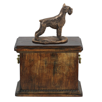 Solid Wood Casket Schnauzer cropped Memorial Urn for Dog's ashes,with Dog statue.(46) - unique.urns_caskets