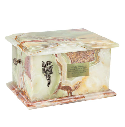 Stone Casket Natural  Onyx with brass Calla Lily  Cremation Ashes Urn For Adult (ST3L)