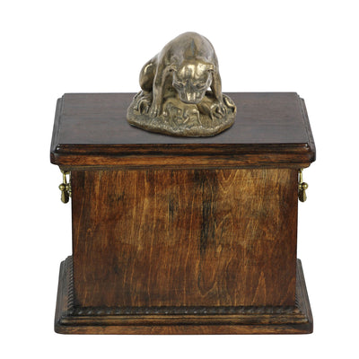Solid Wood Casket  English Staffordshire Terrier Mom Urn for Dog's ashes,with Dog statue.(28) - unique.urns_caskets