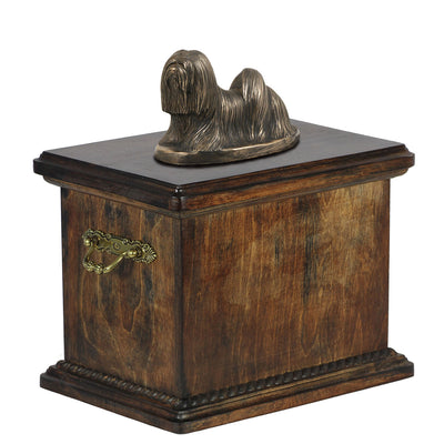 Solid Wood Casket Lhasa Apso Dog Urn for Dog's ashes,with Dog statue.(36) - unique.urns_caskets