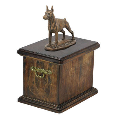 Solid Wood Casket Doberman Cropped  Urn for Dog's ashes,with Dog statue.(24) - unique.urns_caskets