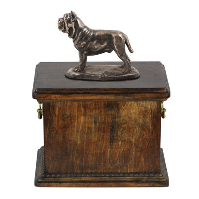 Solid Wood Casket Mastino Neapolitano Memorial Urn for Dog's ashes,with Dog statue.(55) - unique.urns_caskets