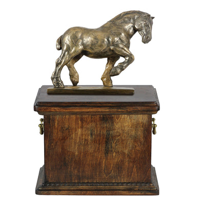 Beautiful solid  wood casket with Bronze Statue - Belgian horse- Percheron horse cremation casket for Horse ashes (2) - unique.urns_caskets