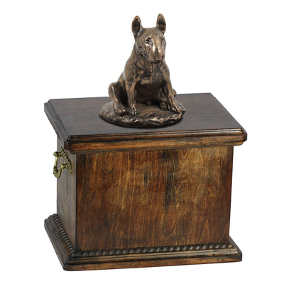 Solid Wood Casket Bull Terrier Sitting Urn for Dog's ashes with Dog statue (17) - unique.urns_caskets