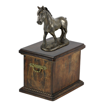 Beautiful solid wood casket with Bronze Statue - Shire  Horse cremation casket for Horse ashes (10) - unique.urns_caskets