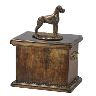 Solid Wood Casket Great Dane uncropped  Memorial Urn for Dog's ashes,with Dog statue , Pet urn (56) - unique.urns_caskets