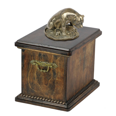 Solid Wood Casket  English Staffordshire Terrier Mom Urn for Dog's ashes,with Dog statue.(28) - unique.urns_caskets