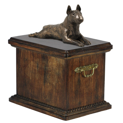 Solid Wood Casket Bull Terrier Lying  Urn for Dog's ashes,with Dog statue.(14) - unique.urns_caskets