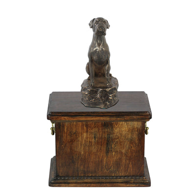 Solid Wood Casket Boxer sitting Memorial Urn for Dog's ashes,with Dog statue (61) - unique.urns_caskets