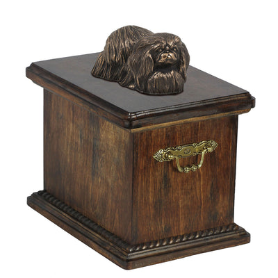 Solid Wood Casket   Pekingese Memorial Urn for Dog's ashes,with Dog statue.(41) - unique.urns_caskets