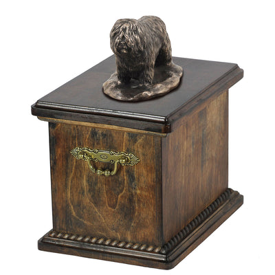 Solid Wood Casket  Polish Lowland Sheepdog Memorial Urn for Dog's ashes,with Dog statue.(42) - unique.urns_caskets