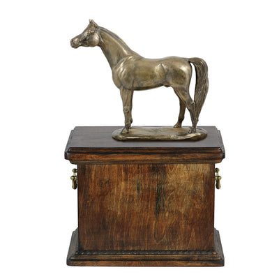 Beautiful solid  wood casket with Bronze Statue - Arabian Horse cremation casket for Horse ashes ( 1) - unique.urns_caskets