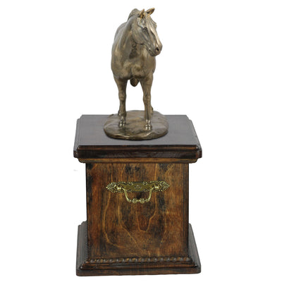 Beautiful solid wood casket with Bronze Statue - Hanoverian Horse cremation casket for Horse ashes (8) - unique.urns_caskets