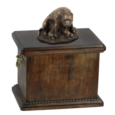 Solid Wood Casket Staffordshire Bull Terrier mom Memorial Urn for Dog's ashes,with Dog statue.(58) - unique.urns_caskets