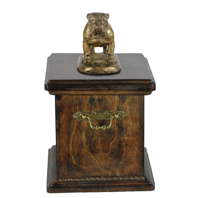 Solid Wood Casket English Bulldog  Memorial Urn for Dog's ashes,with Dog statue , Pet urn(66) - unique.urns_caskets