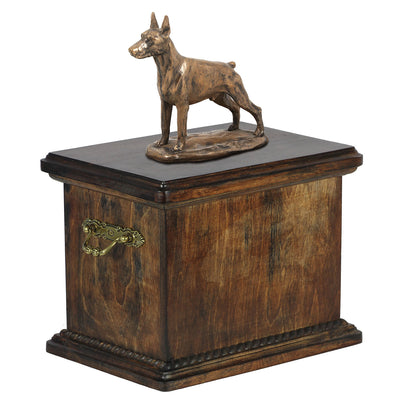 Solid Wood Casket Doberman Cropped  Urn for Dog's ashes,with Dog statue.(24) - unique.urns_caskets