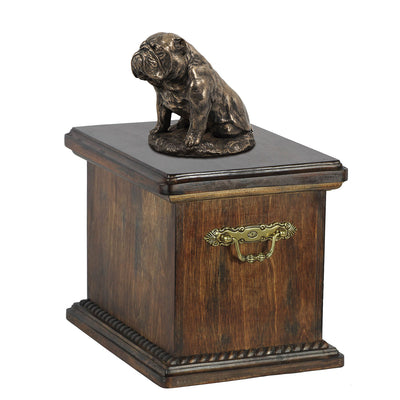Solid Wood Casket Bulldog Sitting Urn for Dog's ashes,with Dog statue.(20) - unique.urns_caskets