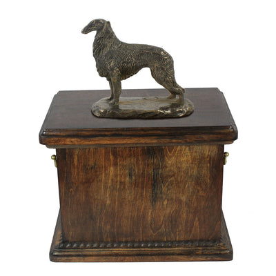 Solid Wood Casket Borzoi Memorial Urn for Dog's ashes,with Dog statue (62) - unique.urns_caskets