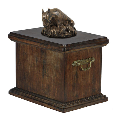 Solid Wood Casket Bull Terrier Mom Urn for Dog's ashes,with Dog statue.(16) - unique.urns_caskets