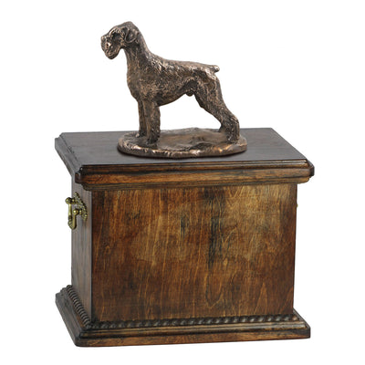 Solid Wood Casket Schnauzer uncropped Memorial Urn for Dog's ashes,with Dog statue.(47) - unique.urns_caskets