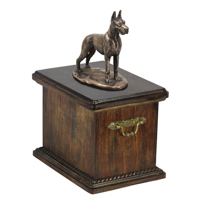 Solid Wood Casket  Great Dane Cropped Dog Urn for Dog's ashes,with Dog statue.(33) - unique.urns_caskets
