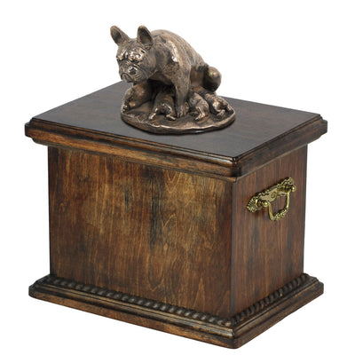 Solid Wood Casket  French Bulldog Mom Urn for Dog's ashes,with Dog statue.(30) - unique.urns_caskets