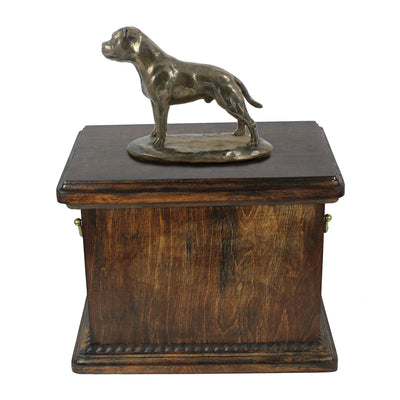 Solid Wood Casket  English Staffordshire Bull Terrier Urn for Dog's ashes,with Dog statue.(27) - unique.urns_caskets