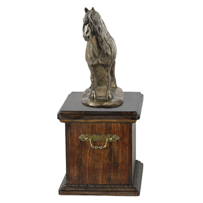 Beautiful solid wood casket with Bronze Statue - Fresian Horse Mare cremation casket for Horse ashes (11) - unique.urns_caskets