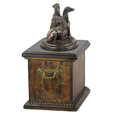 Solid Wood Casket Staffordshire  Whippets Memorial Urn for Dog's ashes,with Dog statue (60) - unique.urns_caskets