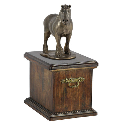 Beautiful solid wood casket with Bronze Statue - Percheron- Belgian Horse cremation casket for Horse ashes (9) - unique.urns_caskets