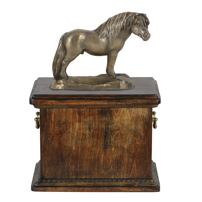 Beautiful solid wood casket with Bronze Statue - Shetland Horse Mare cremation casket for Horse ashes (12) - unique.urns_caskets